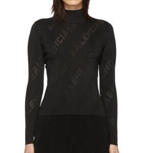 Balenciaga Black Knit Perforated Logo Turtleneck Medium